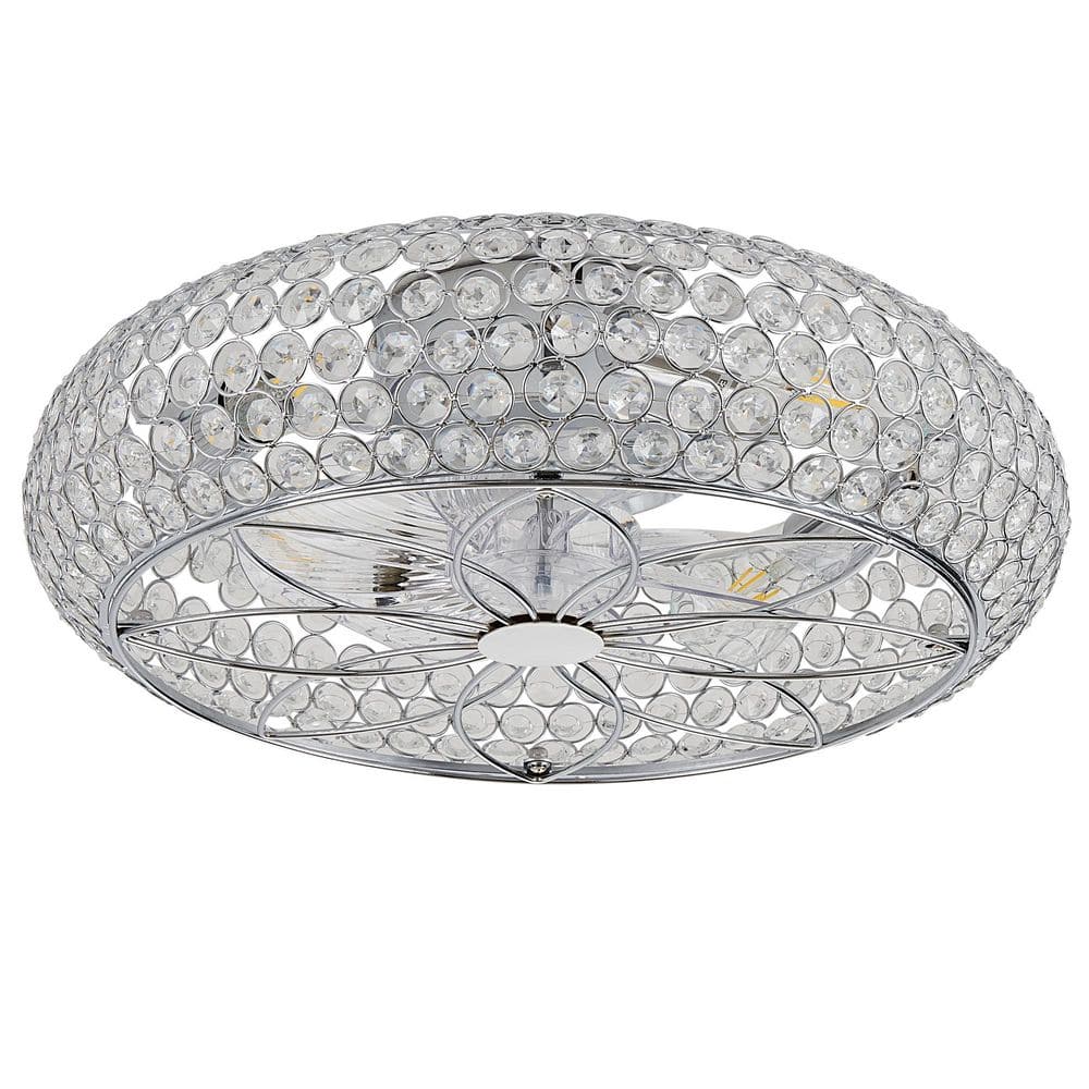 19.7 in. Smart Indoor Chrome-Plated Flush Mount Fandelier Ceiling Fan with Crystal Beads Circular Cage Frame and Remote price history on PriceWatchPro