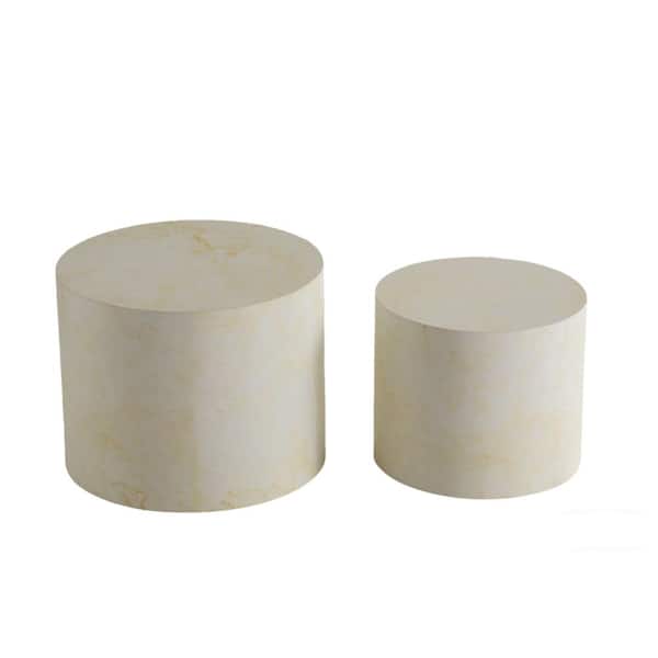 33.86 in. Beige Faux Marble Round MDF Coffee Table with Space-Saving Nesting Design durable construction