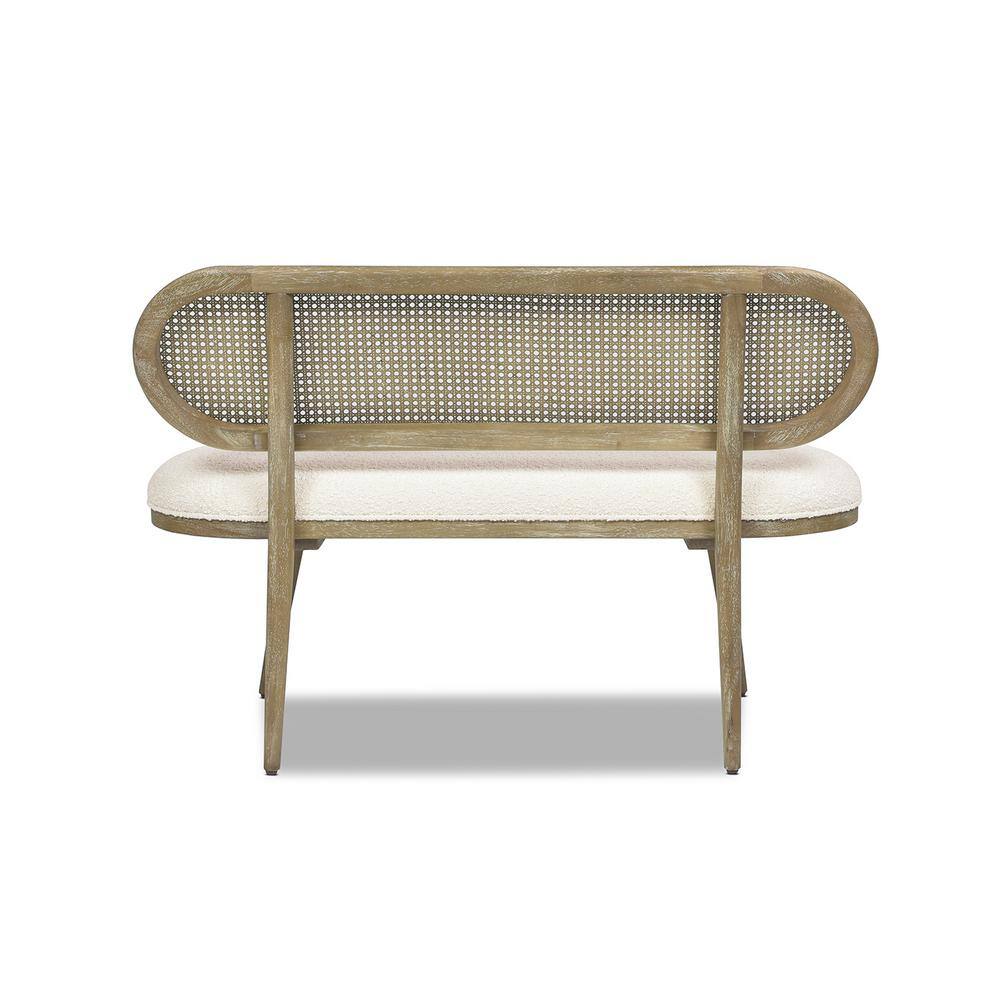 Havana 50" Cane Rattan Upholstered Bench with Ivory Boucle