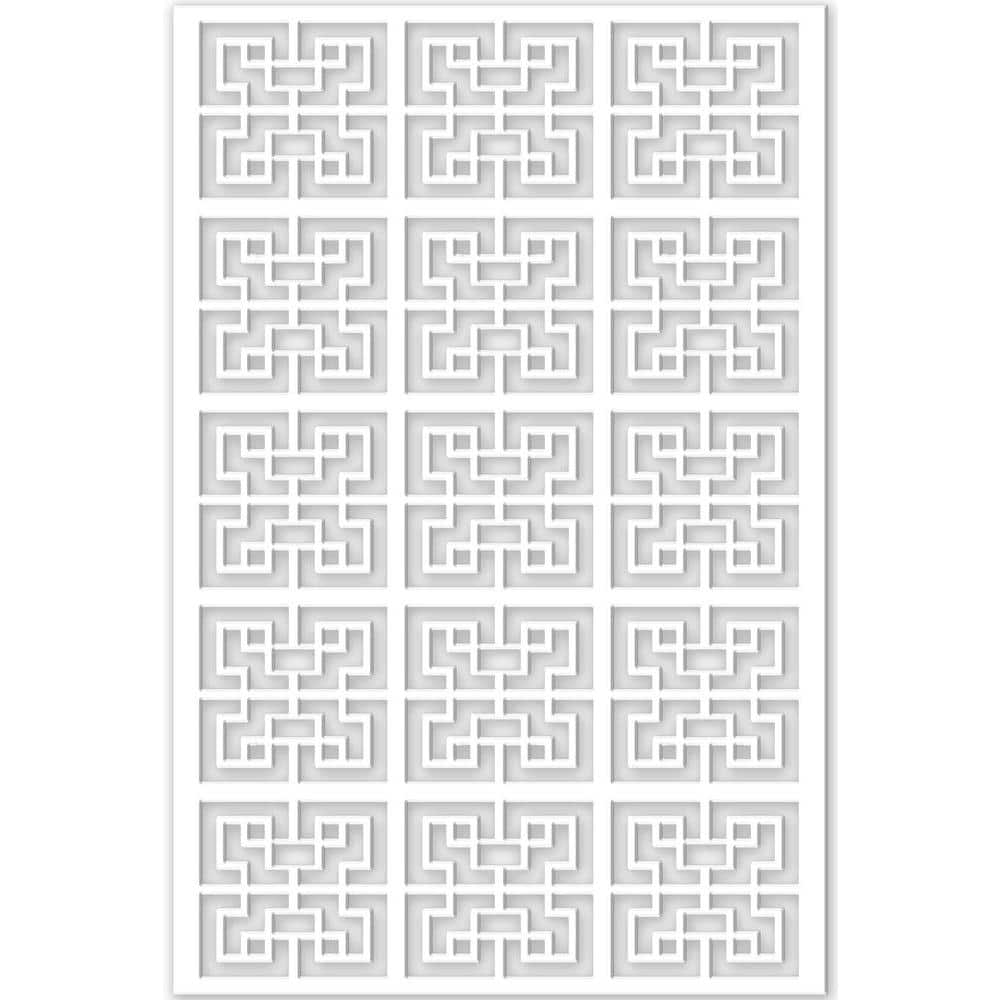 Chinese Maze 4 ft. x 32 in. White Vinyl Decorative Screen Panel