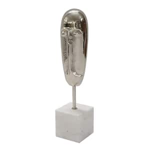 Silver/White Aluminum Face Sculpture on Marble Base