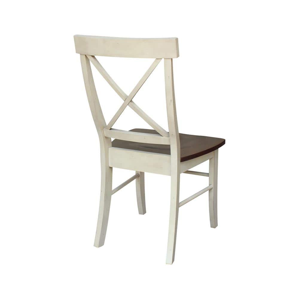 Antiqued Almond and Espresso Cross Back Wood Dining Chair