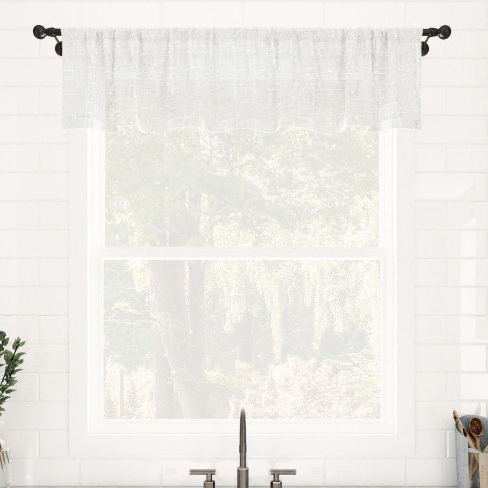 White Sheer Linen Blend Rod Pocket Kitchen Valance