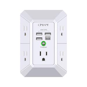 5-Outlet Extender Wall Plug Adapter Surge Protector with 3 USB A Ports and 1 USB Type C Port, White