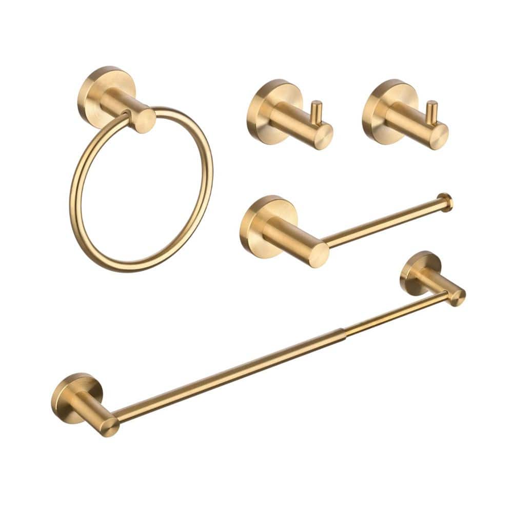 5-Piece Bathroom Accessories Set with Adjustable Towel Bar, Toilet Paper Holder, Towel Ring, 2-Hooks in Brushed Gold price history on PriceWatchPro