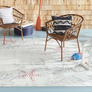 Marine Coral Navy Ivory/Blue 5 ft. x 7 ft. Starfish Indoor/Outdoor Area Rug