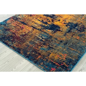 Manhattan Shantall Orange/Navy 5 ft. 3 in. x 7 ft. 6 in. Contemporary Abstract Polypropylene Area Rug