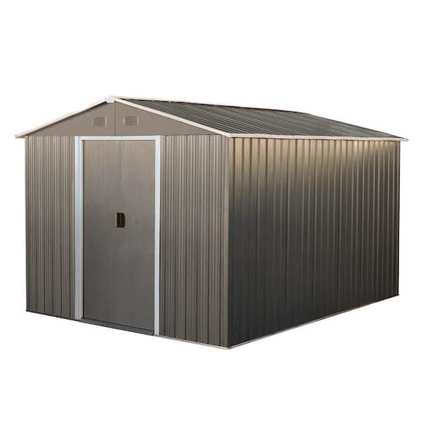 8 ft. W x 10 ft. D Outdoor Metal Storage Shed with Metal foundation and a lockable sliding door Gray (80 sq. ft. )