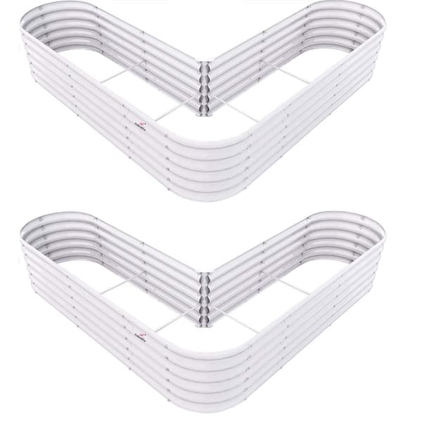 Sudzendf 2 Pack 6.75 ft.. L x 6.75 ft.. W x 1.5 ft.. H White Heart-Shaped Steel Outdoor Garden Bed