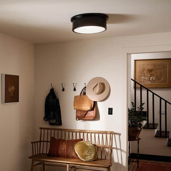 KICHLER Serca 18 in. 3-Light Black Traditional Hallway Flush Mount Ceiling Light