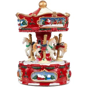 6.25 in. Animated Musical Carousel with Canopy and 3 Horses Christmas Music Box