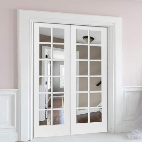 60 in. x 80 in. Right Hand Active Primed MDF Glass 10-Lite Clear True  Divided Prehung Interior French Door