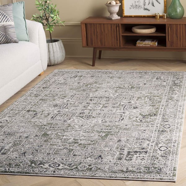 Vintage Tabriz 7 ft. x 7 ft. Gray/Green Distressed Aztec Medallion Square Area Rug