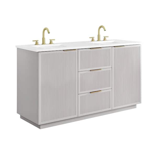 Addison 60 in. W x 22 in. D x 34 in. H Bath Vanity in Taupe with Engineered Stone Top in Ariston White with White Sinks