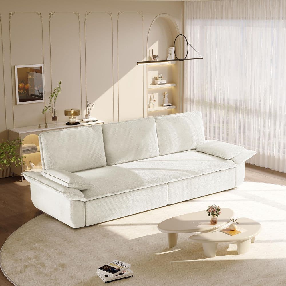 Noble House Germaine 47.2 in White Corduroy Upholstery King Size 3-in-1 ...