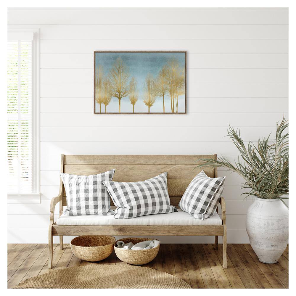 Gold Forest on Aqua Framed Canvas Wall Art Print