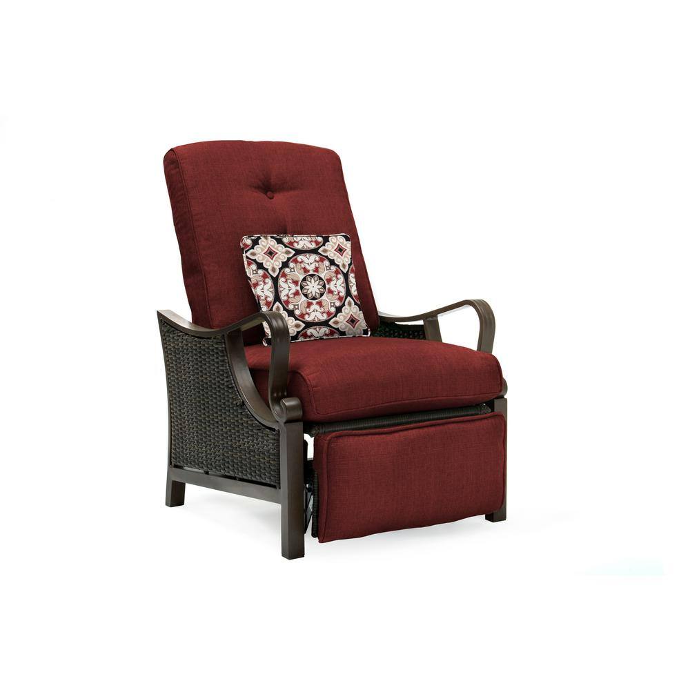 Crimson Red Steel and Wicker Reclining Armchair with Cushions