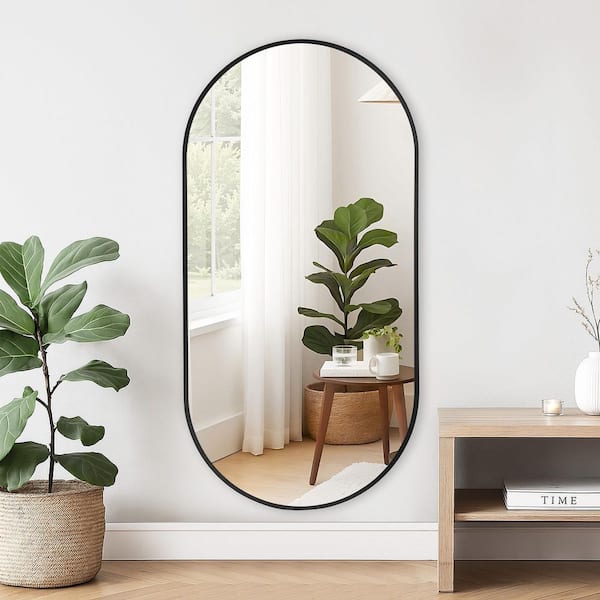 30 in. W x 60 in. H Modern Oval Metal Framed Wall Mounted Bathroom Vanity Mirror in Black