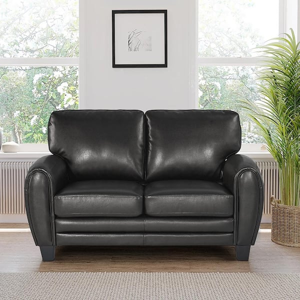 Black leather loveseat sales