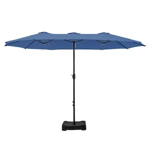 15 ft. Market Patio Umbrella 2-Side in Haze Blue with Base and Sandbags