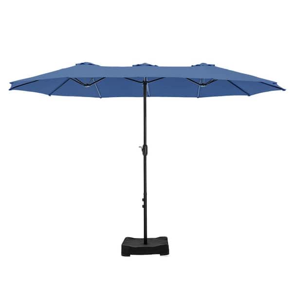 PHI VILLA 15 ft. Market Patio Umbrella 2-Side in Haze Blue with Base and Sandbags