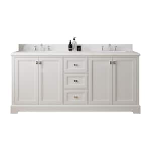 72.6 in. W x 22.4 in. D x 40.7 in. H Double Sink Freestanding Bath Vanity in White with White Natural Marble Top