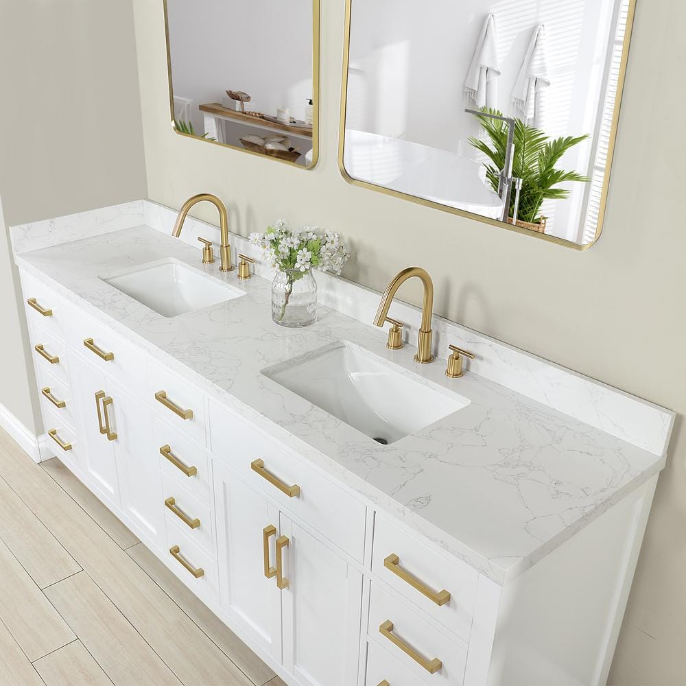 Gavino 84" White Wood Vanity with Composite Stone Top and Mirror