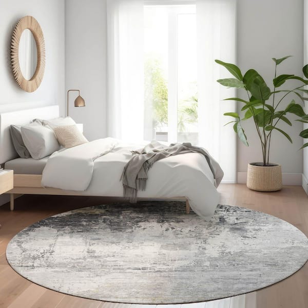 Chantille Machine Washable Indoor/Outdoor Abstract ACN1766 Gray 8 ft. x 8 ft. Round Rug