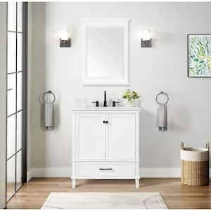 Merryfield 31 in. W x 22 in. D x 35 in. Bath Vanity in White with Marble Vanity Top in Carrara White with White Basin