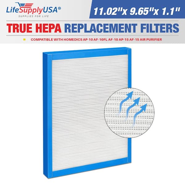 LifeSupplyUSA True HEPA Filter Replacement Compatible with HoMedics AP-10 AF-10FL AF-10 AP-15 AF-15 Air Purifier