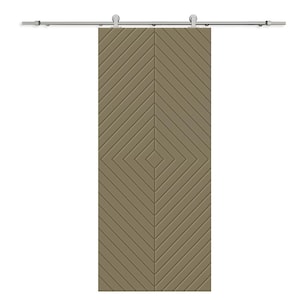 Diamond 36 in. x 80 in. Fully Assembled Olive Green Stained MDF Modern Sliding Barn Door with Hardware Kit