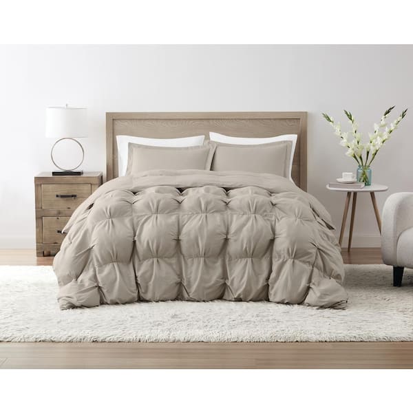 Truly Soft Oversized Puffer 3-Piece Beige Polyester King Comforter Set