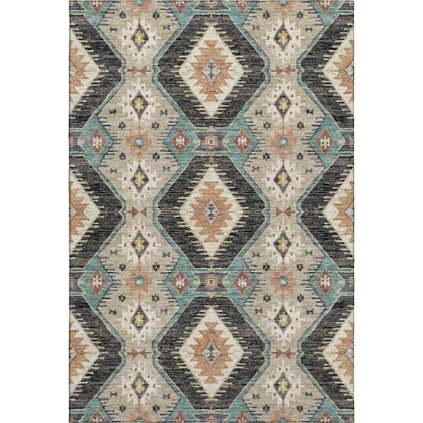 Mayfield Premium Machine Washable Abstract AMF2210 Black 5 ft. x 7 ft. 6 in. Area Rug