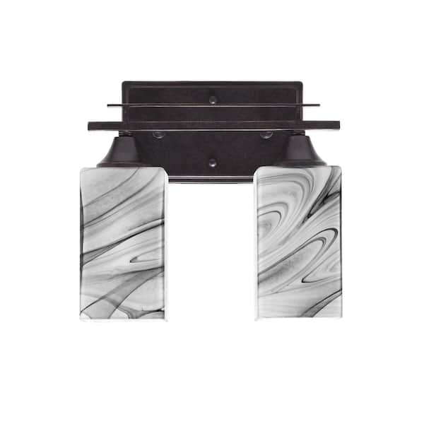 Unbranded Ontario 11 in. 2-Light Vanity Light Dark Granite Square Onyx Swirl Glass Shade