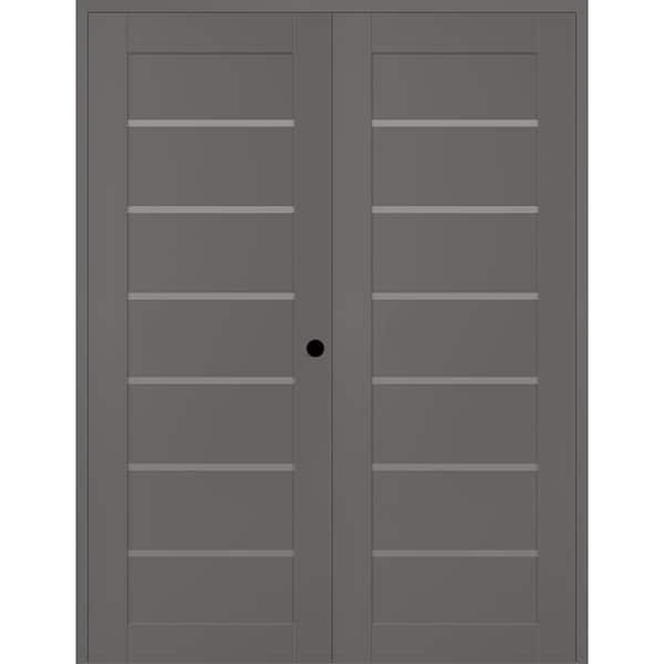 Belldinni Alba 72 in. x 84 in. Left Active 7-Lite Frosted Glass Gray Matte Composite Double Prehung Interior Door