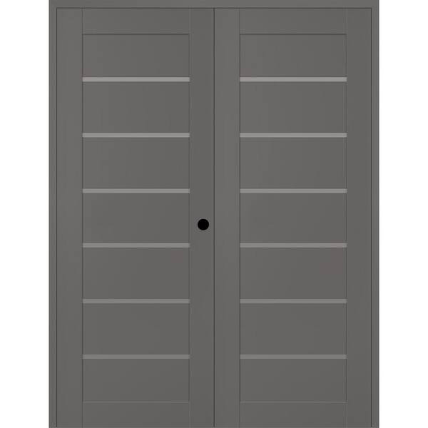 Belldinni Alba 56 in. x 80 in. Left Active 6-Lite Frosted Glass Gray Matte Composite Double Prehung Interior Door