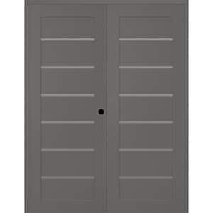 Alba 48 in. x 96 in. Left Active 7-Lite Frosted Glass Gray Matte Composite Double Prehung French Interior Door