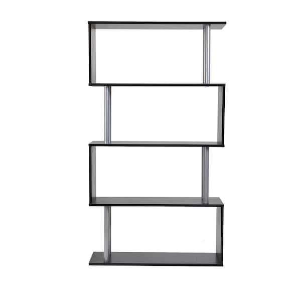cadeninc 30 in. W Black Wood 4-Shelf Standard Bookcase with Open Storage