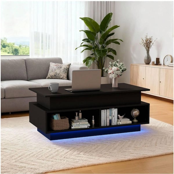 LACOO 40.2 in. Black/White Rectangle Wood Coffee Table, Lift Top