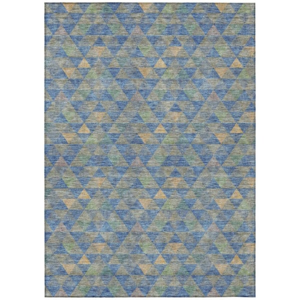 Sky Blue, Gray 10 ft. x 14 ft. Woven Geometric Polyester Rectangle Indoor/Outdoor Area Rug