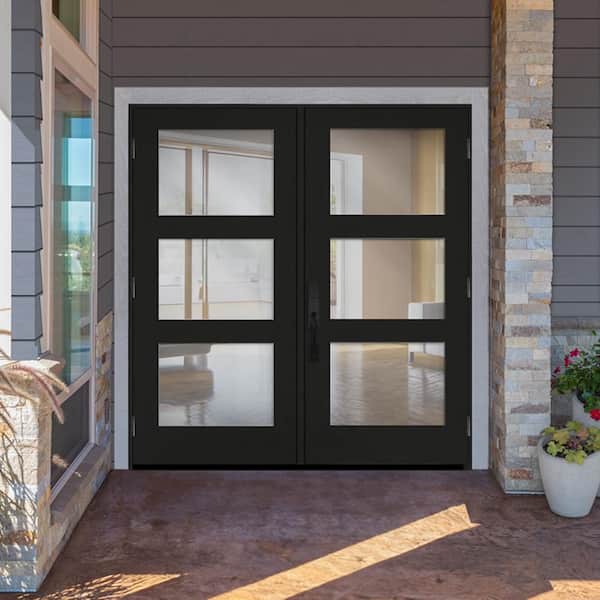 Regency 60 in. x 80 in. Modern 3L Equal Clear Glass Onyx LHOS Stained Fiberglass Retro Patio Door w/6"Jamb
