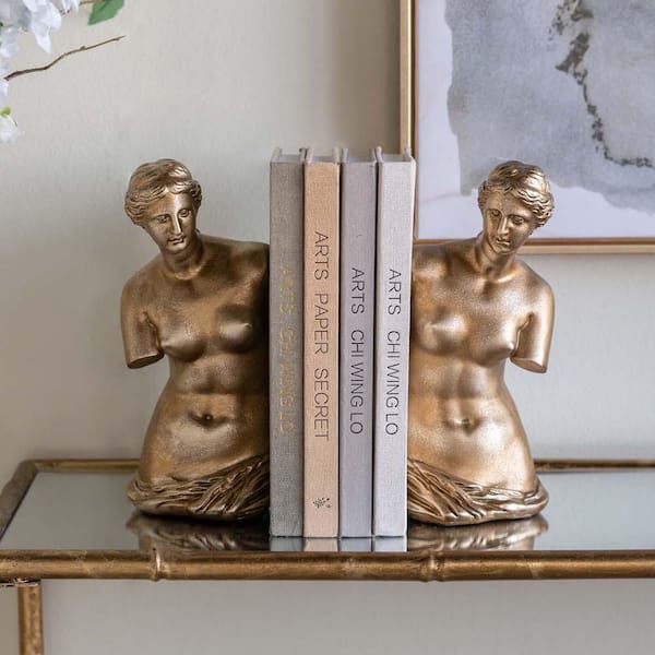 Unbranded Gold 4. 5 in. x 5 in. x 10 in. Venus de Milo Bust Bookends Set of 2, Decorative Bookends for Shelves or Bookcase