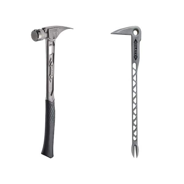 Stiletto 15 oz. TiBone Milled Face with Curved Handle with 12 in. Titanium Clawbar Nail Puller with Dimpler (2-Piece)