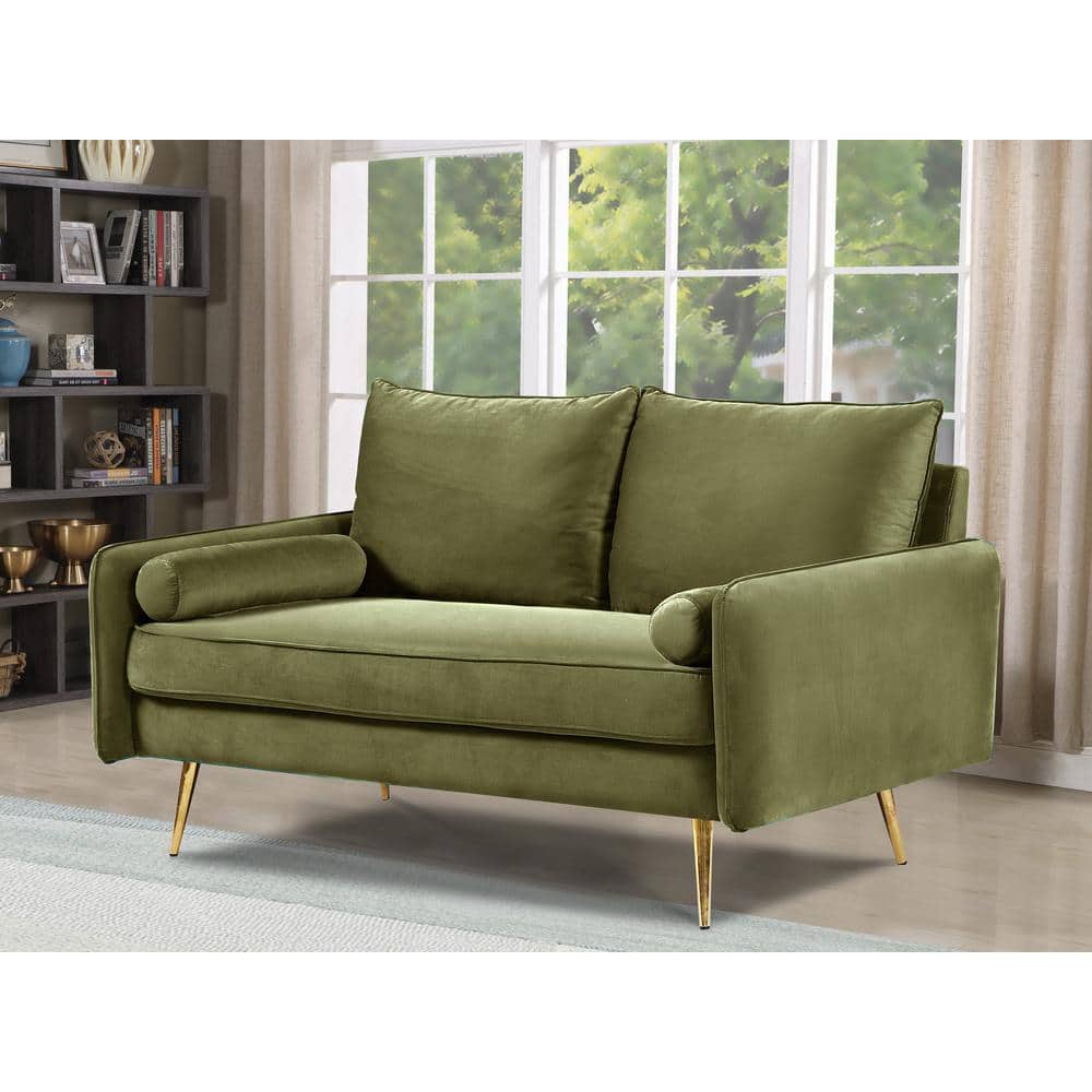 Velvet Loveseats Sofa with 2 Pillows, 58 Sofa Couch with Metal Legs and  Side Storage Pockets, Comfortable Upholstered Living Room Sofa for Small