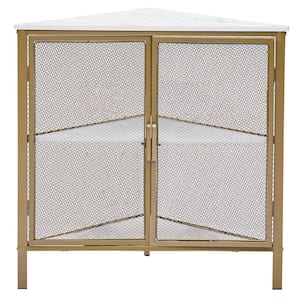 3-Tiers Corner Shelf Metal Frame Shelves Storage Organizer Ventilation Protection Door Gold 20 in. x 20 in. x 27.6 in.