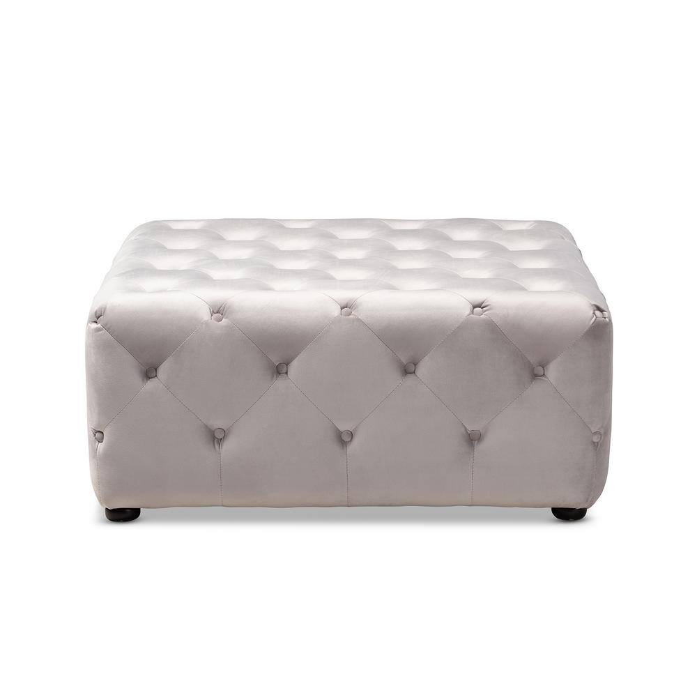 Slate Gray Velvet Button Tufted Cocktail Ottoman