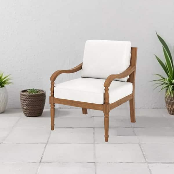 Benjara Savannah Brown Wood Outdoor Lounge Chair with White Cushions(2-pack)