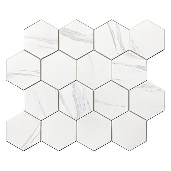 MURELLA Marble Hex 10.83 in. x 11.81 in. SPC Peel and Stick Backsplash Tile (0.9 sq. ft./pack)
