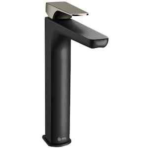 Single Hole Single-Handle Vessel Bathroom Faucet in Matte Black with Brushed Graphite Black Handle