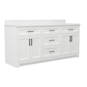 72 in. W x 22 in. D x 35 in. H Double Sink Freestanding Bath Vanity in White Carrara White Marble Top and White Basin